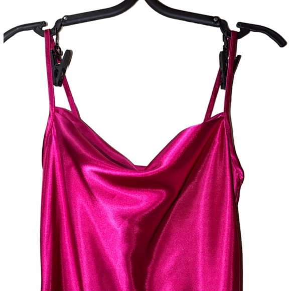 Bebe satin cowl neck slip midi dress with side slits, XS, Magenta - Picture 8 of 9